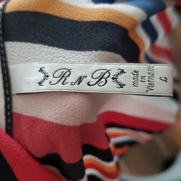 Rich & Beautiful Striped Button Up Front Tie Blouse Woman L - Picture 4 of 9